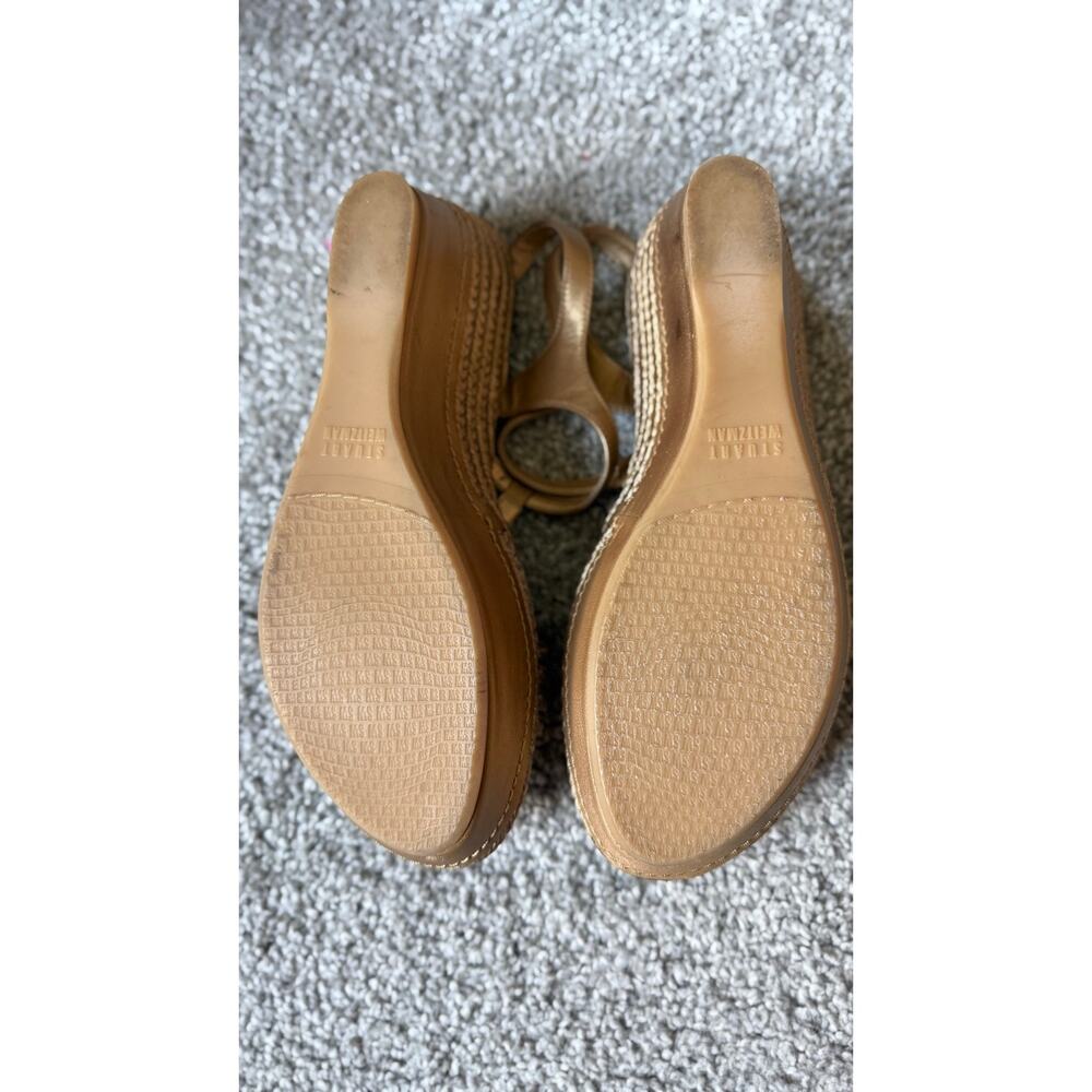 Stunning Stuart Weitzman Gold Espadrille Wedge Sandals Size 8 T-Strap Platform - Picture 4 of 7